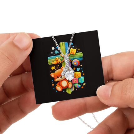 Rainbow Cross Little Fox | Christian Rose Gift Box - Alluring Beauty Necklace | Gift for Kids