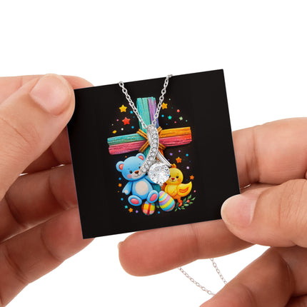 Rainbow Cross Teddy Bear | Christian Rose Gift Box - Alluring Beauty Necklace | Gift for Kids