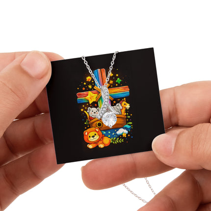 Rainbow Cross Noahs Ark | Christian Rose Gift Box - Alluring Beauty Necklace | Gift for Kids
