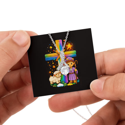Rainbow Cross Little Shepherd | Christian Rose Gift Box - Alluring Beauty Necklace | Gift for Kids
