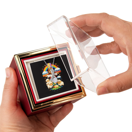 Jesus And Little Lambs | Christian Rose Gift Box - Alluring Beauty Necklace | Gift for Kids