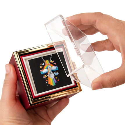 Rainbow Cross Butterfly | Christian Rose Gift Box - Alluring Beauty Necklace | Gift for Kids