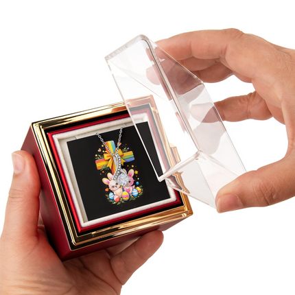 Rainbow Cross Bunnies | Christian Rose Gift Box - Alluring Beauty Necklace | Gift for Kids