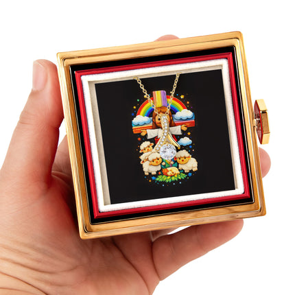 Jesus And Little Lambs | Christian Rose Gift Box - Alluring Beauty Necklace | Gift for Kids