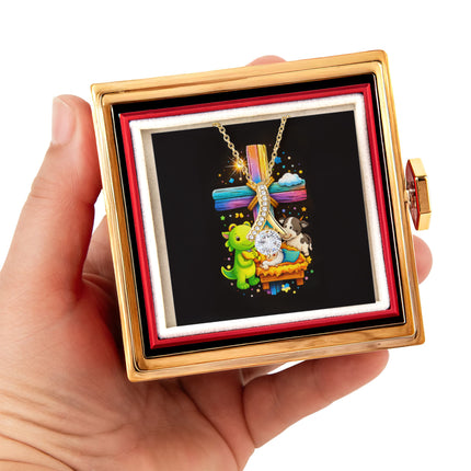 Rainbow Cross Frog And Cow | Christian Rose Gift Box - Alluring Beauty Necklace | Gift for Kids