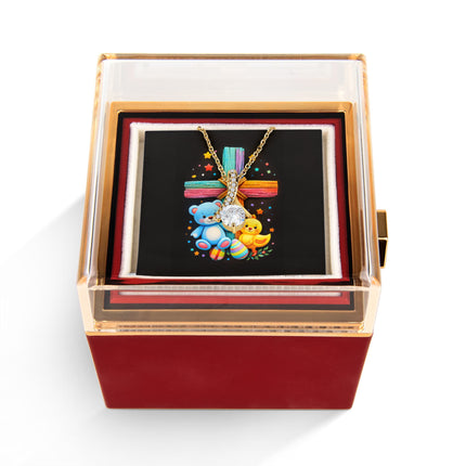 Rainbow Cross Teddy Bear | Christian Rose Gift Box - Alluring Beauty Necklace | Gift for Kids