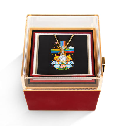 Rainbow Cross Angel Twins | Christian Rose Gift Box - Alluring Beauty Necklace | Gift for Kids