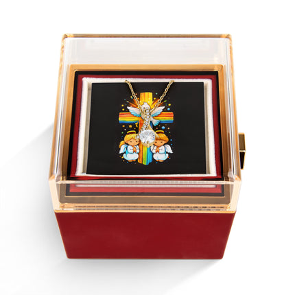 Rainbow Cross Angels And Dove | Christian Rose Gift Box - Alluring Beauty Necklace | Gift for Kids