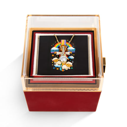 Rainbow Cross Jesus And Lamb | Christian Rose Gift Box - Alluring Beauty Necklace | Gift for Kids