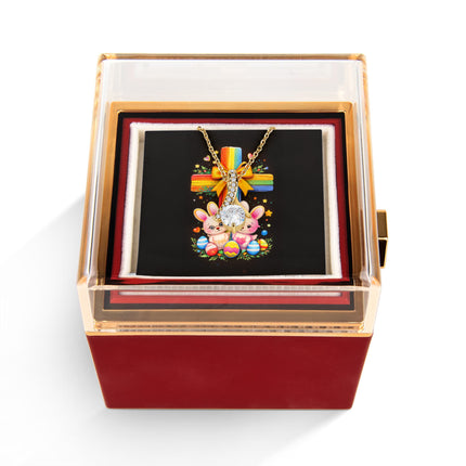 Rainbow Cross Bunnies | Christian Rose Gift Box - Alluring Beauty Necklace | Gift for Kids