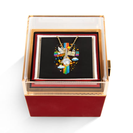 Rainbow Cross Open Bible | Christian Rose Gift Box - Alluring Beauty Necklace | Gift for Kids