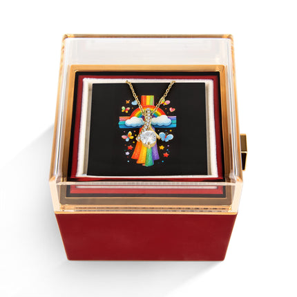 Rainbow Cross Butterfly | Christian Rose Gift Box - Alluring Beauty Necklace | Gift for Kids