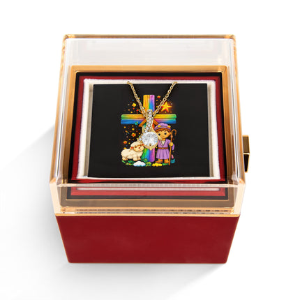 Rainbow Cross Little Shepherd | Christian Rose Gift Box - Alluring Beauty Necklace | Gift for Kids
