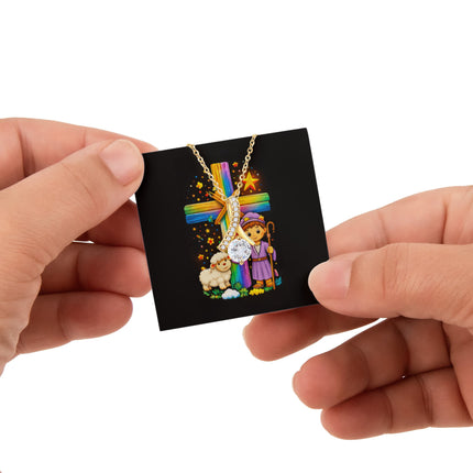 Rainbow Cross Little Shepherd | Christian Rose Gift Box - Alluring Beauty Necklace | Gift for Kids