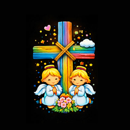 Rainbow Cross Angel Twins | Christian Rose Gift Box - Alluring Beauty Necklace | Gift for Kids