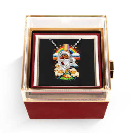 Jesus And Little Lambs | Christian Rose Gift Box - Forever Love Necklace | Gift for Kids