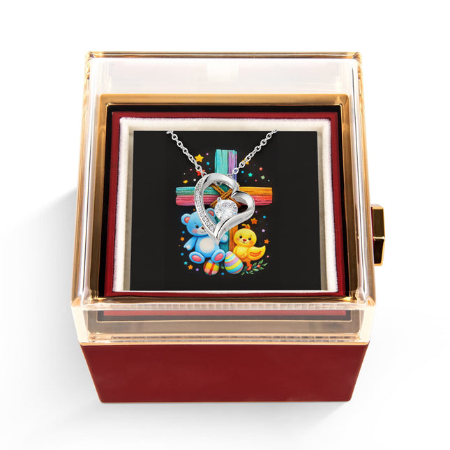 Rainbow Cross Teddy Bear | Christian Rose Gift Box - Forever Love Necklace | Gift for Kids