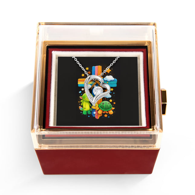 Rainbow Cross Turtle | Christian Rose Gift Box - Forever Love Necklace | Gift for Kids
