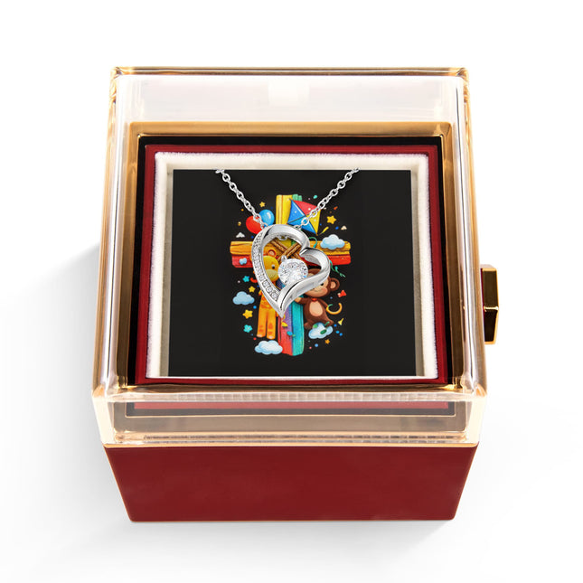 Rainbow Cross Jungle Animals | Christian Rose Gift Box - Forever Love Necklace | Gift for Kids