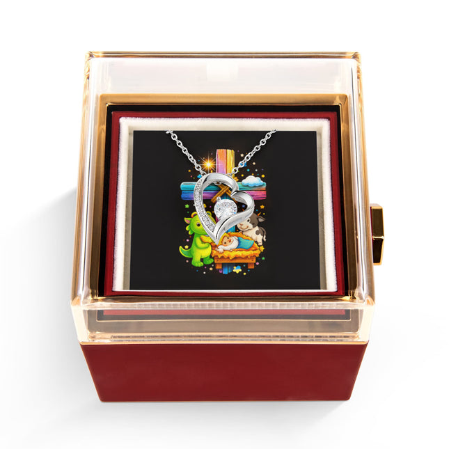 Rainbow Cross Frog And Cow | Christian Rose Gift Box - Forever Love Necklace | Gift for Kids