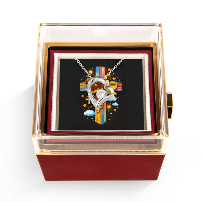 Rainbow Cross Bible And Cross | Christian Rose Gift Box - Forever Love Necklace | Gift for Kids