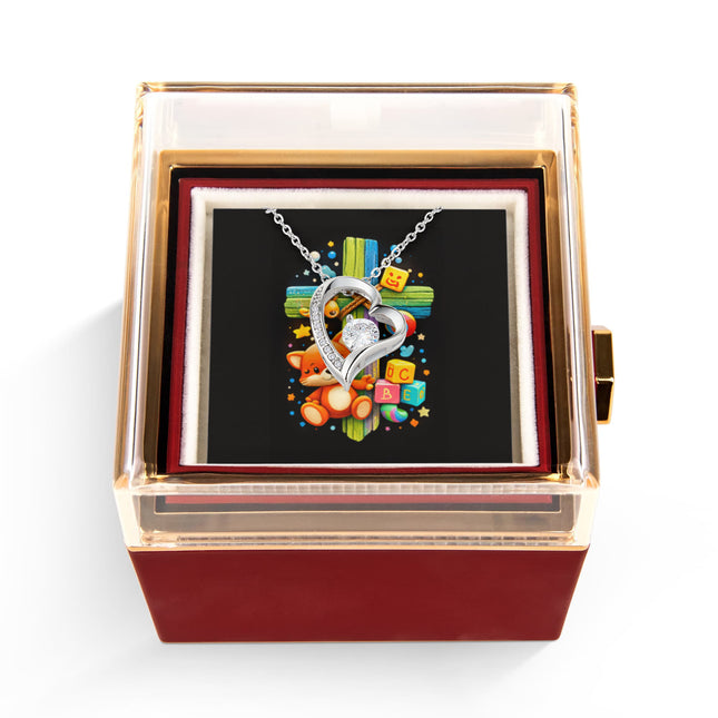 Rainbow Cross Little Fox | Christian Rose Gift Box - Forever Love Necklace | Gift for Kids