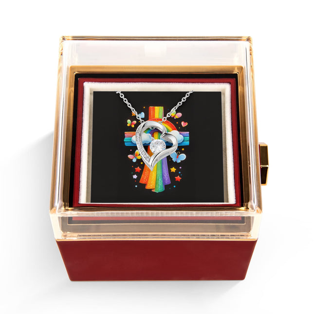 Rainbow Cross Butterfly | Christian Rose Gift Box - Forever Love Necklace | Gift for Kids