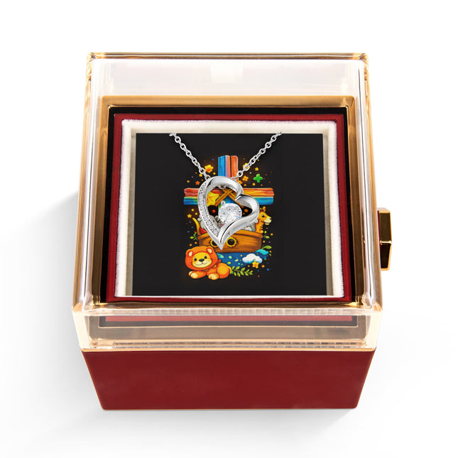 Rainbow Cross Noahs Ark | Christian Rose Gift Box - Forever Love Necklace | Gift for Kids