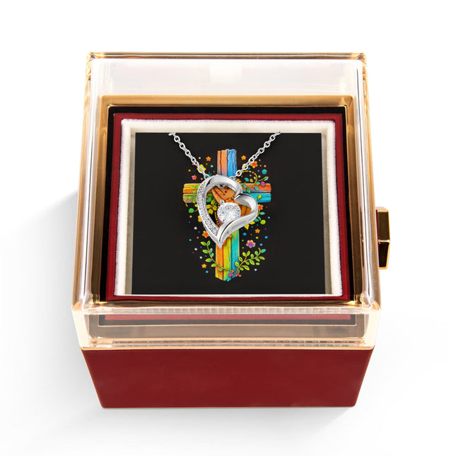 Rainbow Cross Praying Hands | Christian Rose Gift Box - Forever Love Necklace | Gift for Kids