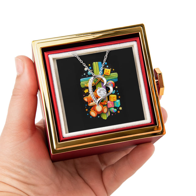 Rainbow Cross Little Fox | Christian Rose Gift Box - Forever Love Necklace | Gift for Kids