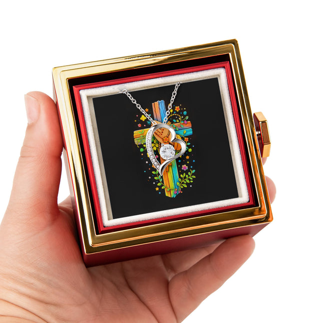 Rainbow Cross Praying Hands | Christian Rose Gift Box - Forever Love Necklace | Gift for Kids