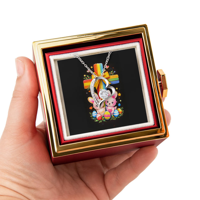 Rainbow Cross Bunnies | Christian Rose Gift Box - Forever Love Necklace | Gift for Kids