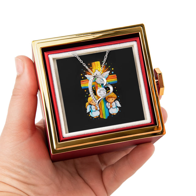Rainbow Cross Angels And Dove | Christian Rose Gift Box - Forever Love Necklace | Gift for Kids