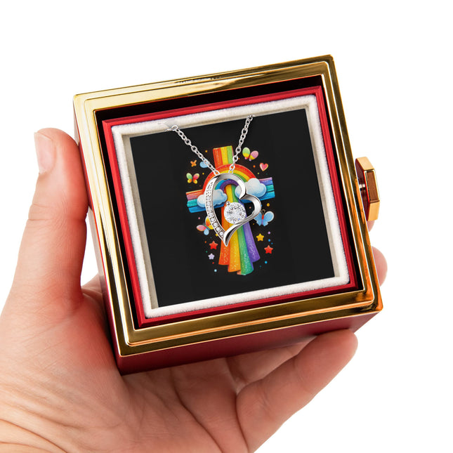Rainbow Cross Butterfly | Christian Rose Gift Box - Forever Love Necklace | Gift for Kids