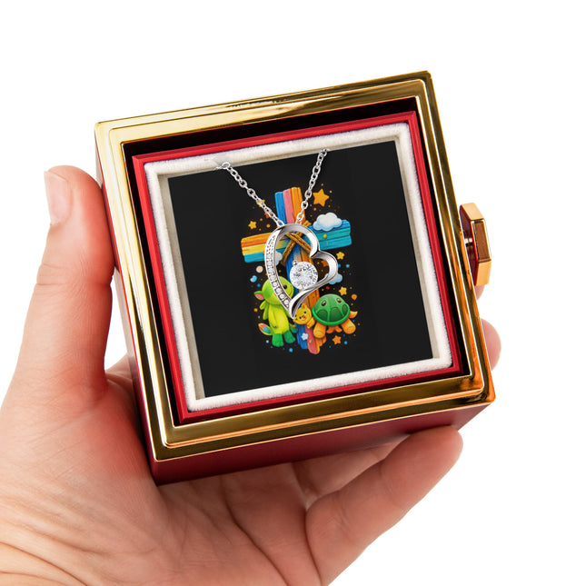 Rainbow Cross Turtle | Christian Rose Gift Box - Forever Love Necklace | Gift for Kids