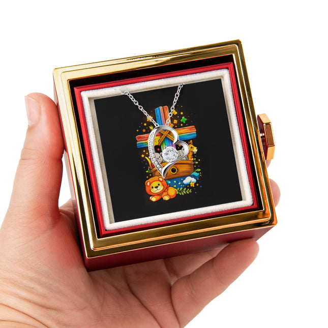 Rainbow Cross Noahs Ark | Christian Rose Gift Box - Forever Love Necklace | Gift for Kids