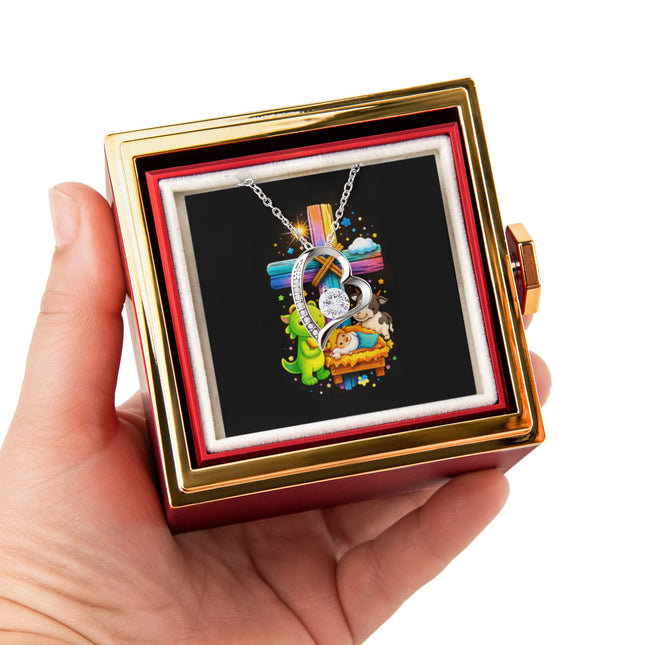 Rainbow Cross Frog And Cow | Christian Rose Gift Box - Forever Love Necklace | Gift for Kids