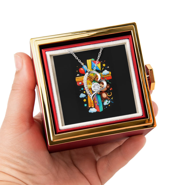 Rainbow Cross Jungle Animals | Christian Rose Gift Box - Forever Love Necklace | Gift for Kids