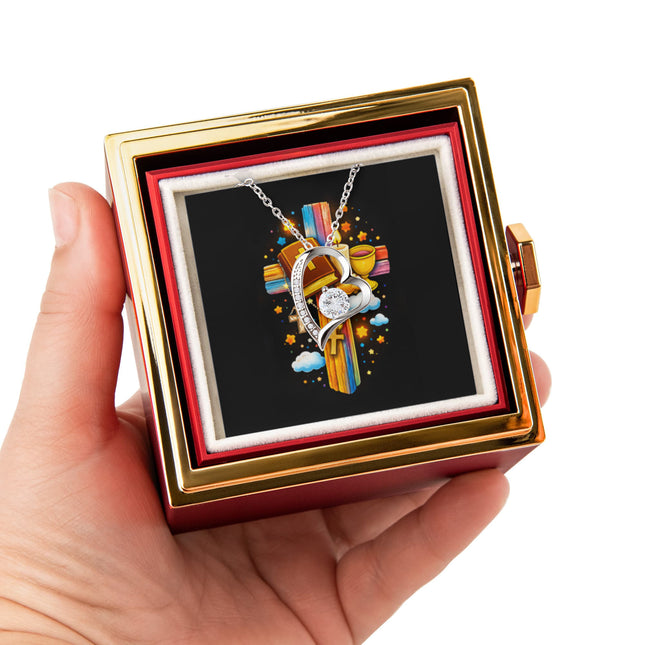 Rainbow Cross Bible And Cross | Christian Rose Gift Box - Forever Love Necklace | Gift for Kids