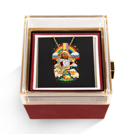 Jesus And Little Lambs | Christian Rose Gift Box - Forever Love Necklace | Gift for Kids