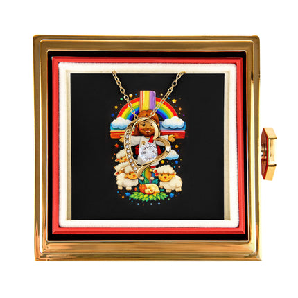 Jesus And Little Lambs | Christian Rose Gift Box - Forever Love Necklace | Gift for Kids