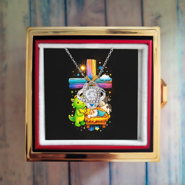 Rainbow Cross Frog And Cow | Christian Rose Gift Box - Love Knot Necklace | Gift for Kids