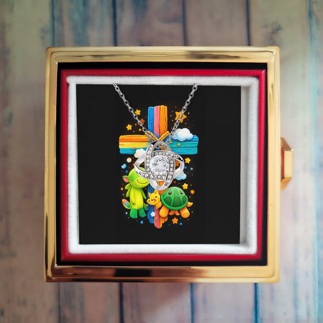 Rainbow Cross Turtle | Christian Rose Gift Box - Love Knot Necklace | Gift for Kids