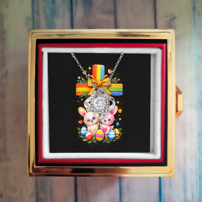 Rainbow Cross Bunnies | Christian Rose Gift Box - Love Knot Necklace | Gift for Kids