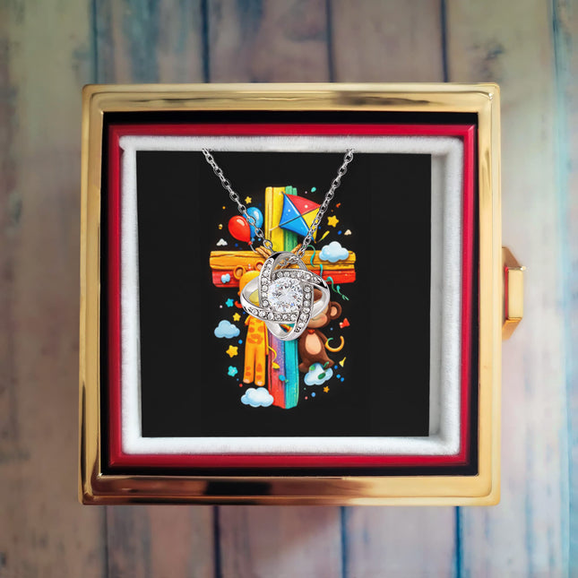 Rainbow Cross Jungle Animals | Christian Rose Gift Box - Love Knot Necklace | Gift for Kids
