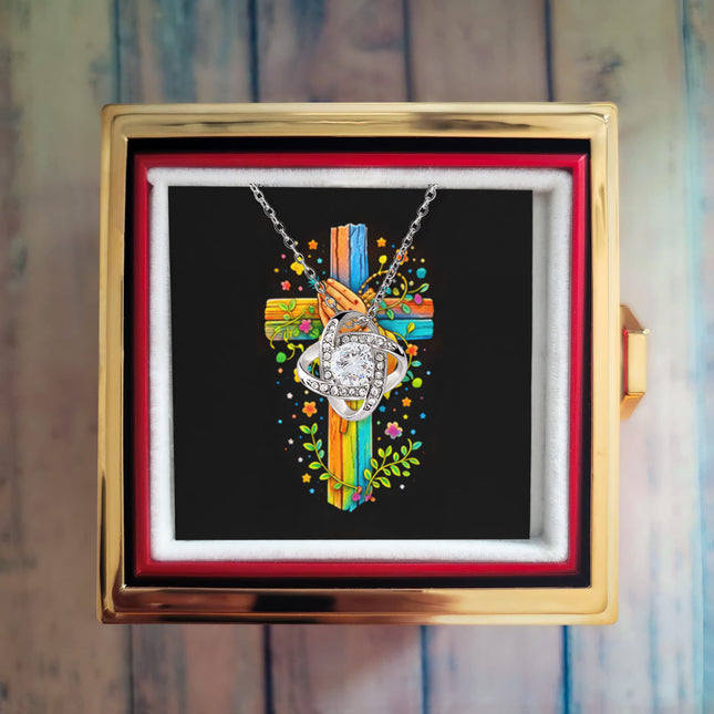 Rainbow Cross Praying Hands | Christian Rose Gift Box - Love Knot Necklace | Gift for Kids