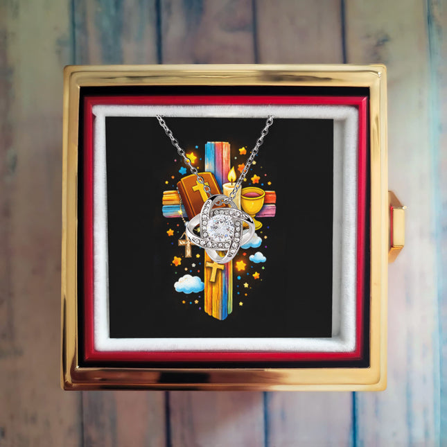 Rainbow Cross Bible And Cross | Christian Rose Gift Box - Love Knot Necklace | Gift for Kids