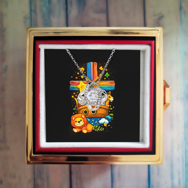 Rainbow Cross Noahs Ark | Christian Rose Gift Box - Love Knot Necklace | Gift for Kids