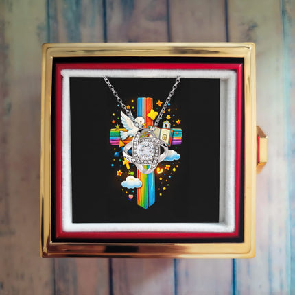 Rainbow Cross Open Bible | Christian Rose Gift Box - Love Knot Necklace | Gift for Kids
