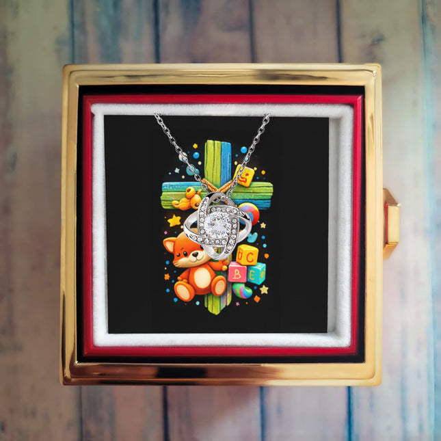 Rainbow Cross Little Fox | Christian Rose Gift Box - Love Knot Necklace | Gift for Kids